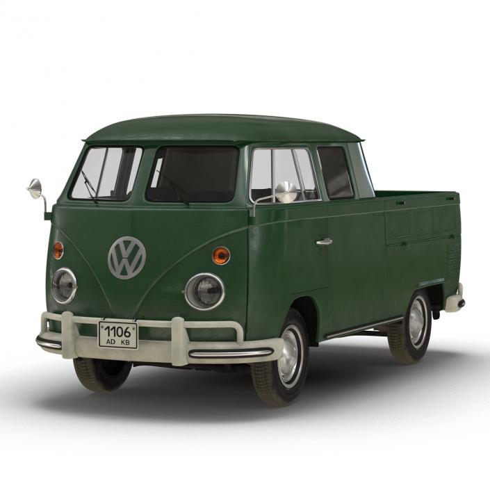 Volkswagen Type 2 Double Cab Pick Up Green 2 3D model