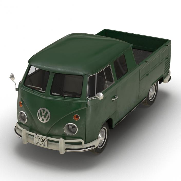 Volkswagen Type 2 Double Cab Pick Up Green 2 3D model