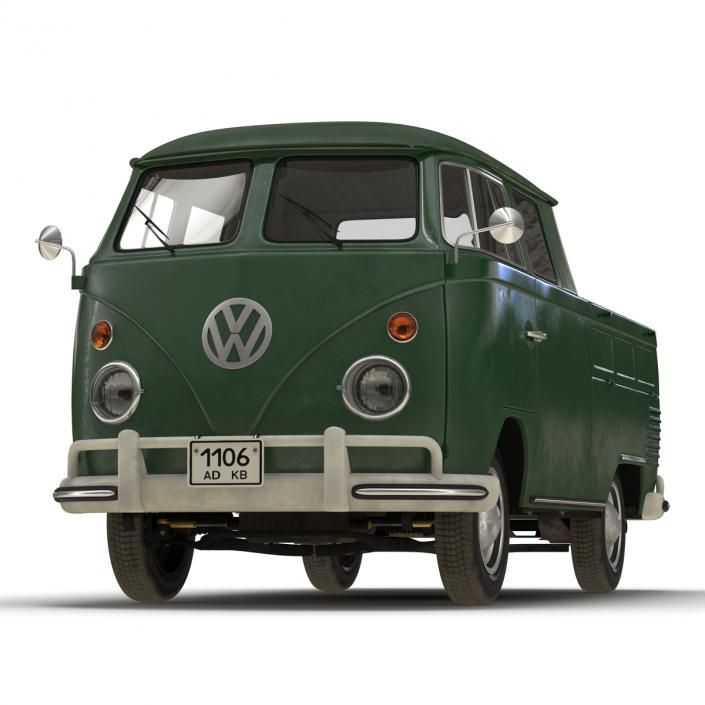 Volkswagen Type 2 Double Cab Pick Up Green 2 3D model