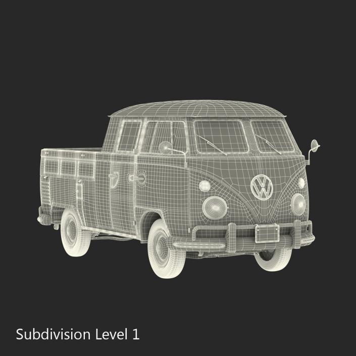 Volkswagen Type 2 Double Cab Pick Up Green 2 3D model