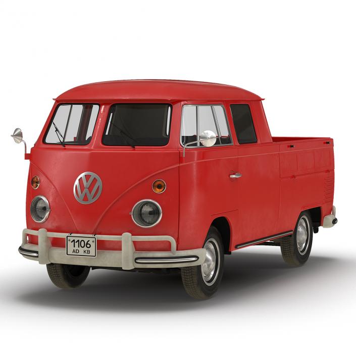 3D model Volkswagen Type 2 Double Cab Pick Up Red