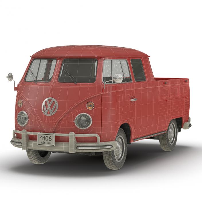 3D model Volkswagen Type 2 Double Cab Pick Up Red