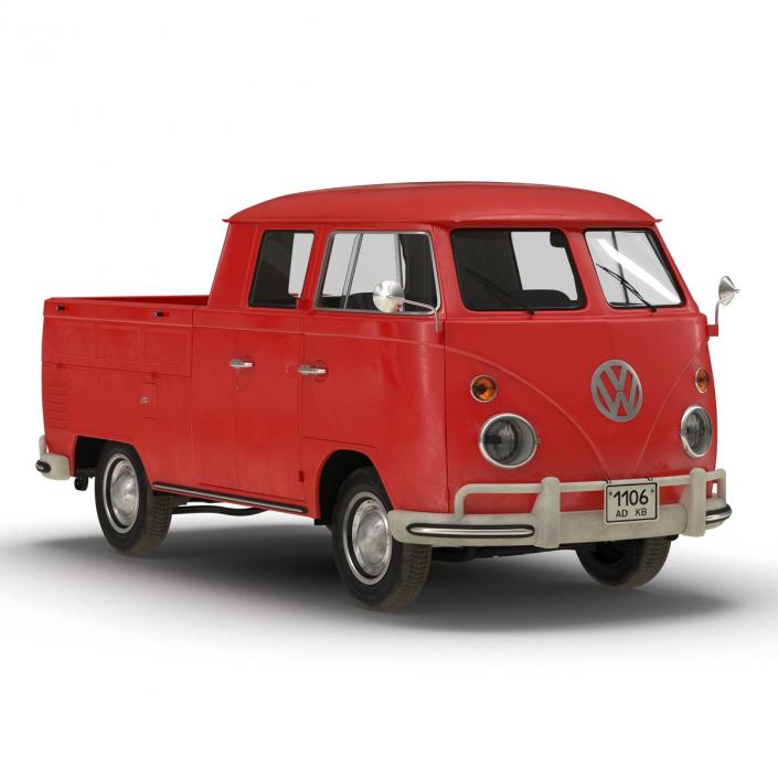 3D model Volkswagen Type 2 Double Cab Pick Up Red