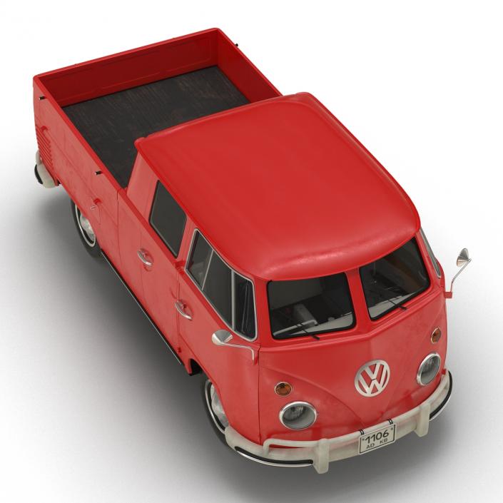 3D model Volkswagen Type 2 Double Cab Pick Up Red