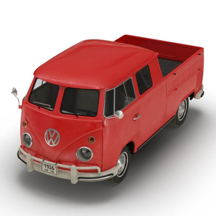 3D model Volkswagen Type 2 Double Cab Pick Up Red