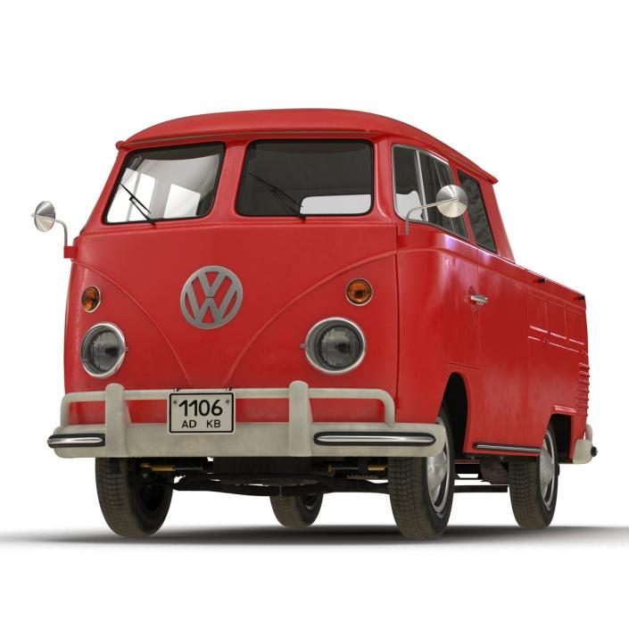 3D model Volkswagen Type 2 Double Cab Pick Up Red