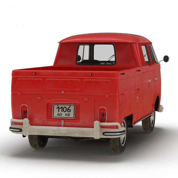 3D model Volkswagen Type 2 Double Cab Pick Up Red