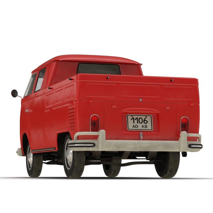 3D model Volkswagen Type 2 Double Cab Pick Up Red