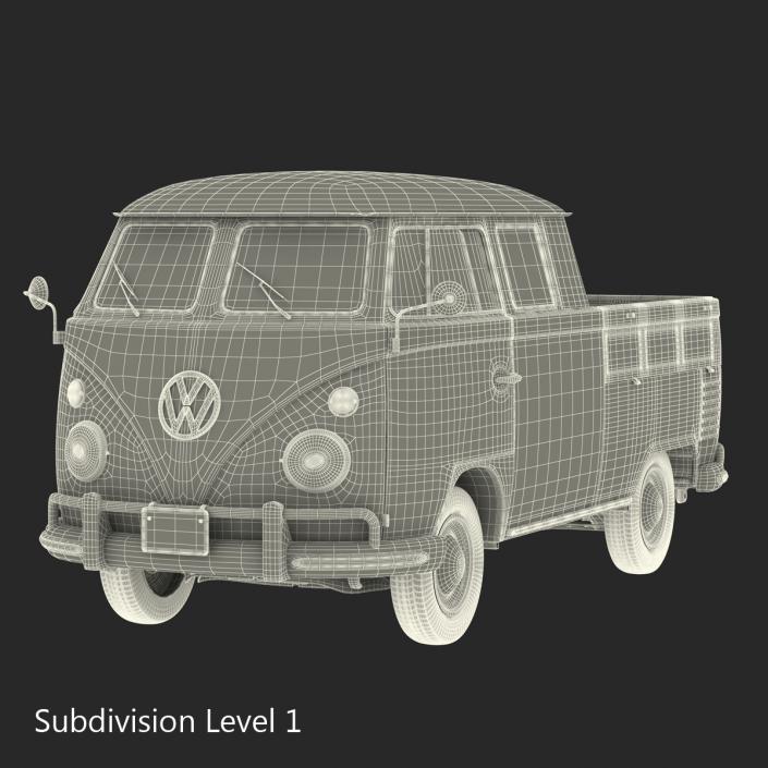 3D model Volkswagen Type 2 Double Cab Pick Up Red