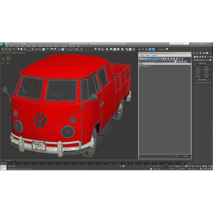 3D model Volkswagen Type 2 Double Cab Pick Up Red