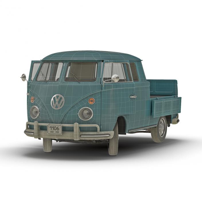 3D Volkswagen Type 2 Double Cab Pick Up Rigged Blue model