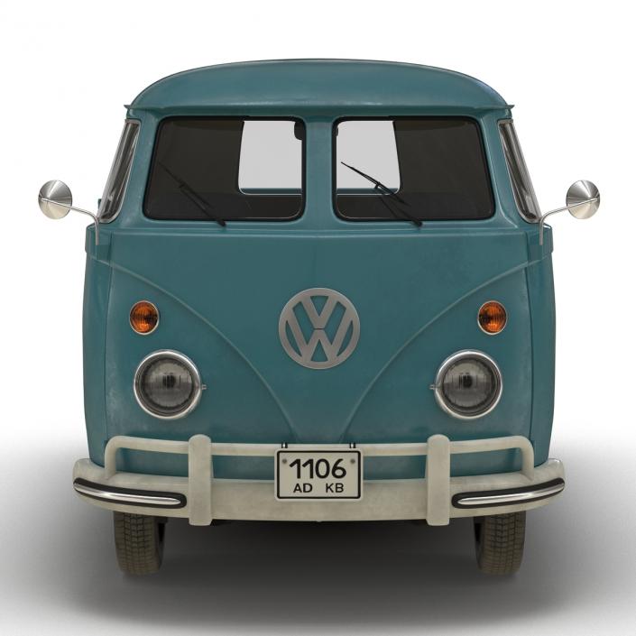 3D Volkswagen Type 2 Double Cab Pick Up Rigged Blue model