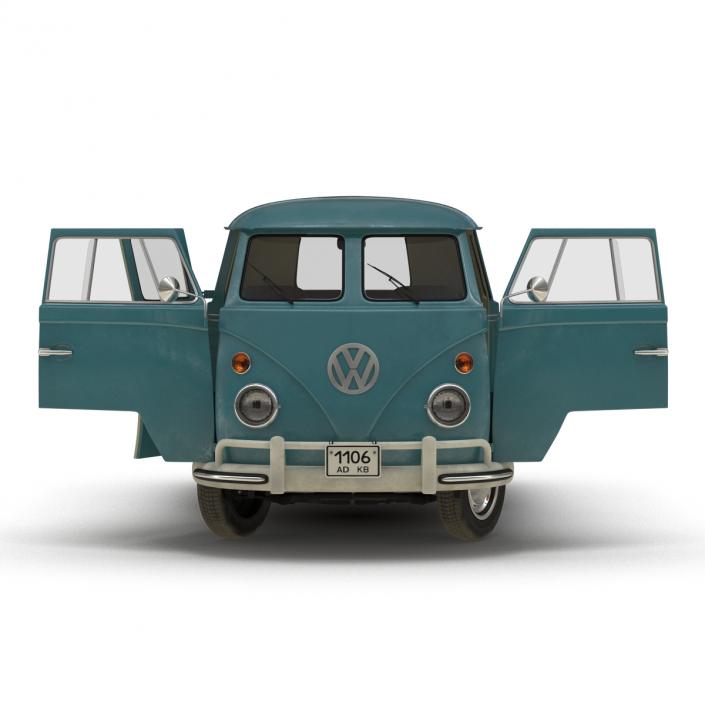 3D Volkswagen Type 2 Double Cab Pick Up Rigged Blue model