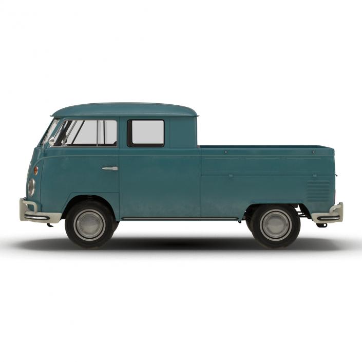 3D Volkswagen Type 2 Double Cab Pick Up Rigged Blue model