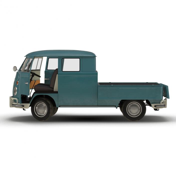 3D Volkswagen Type 2 Double Cab Pick Up Rigged Blue model