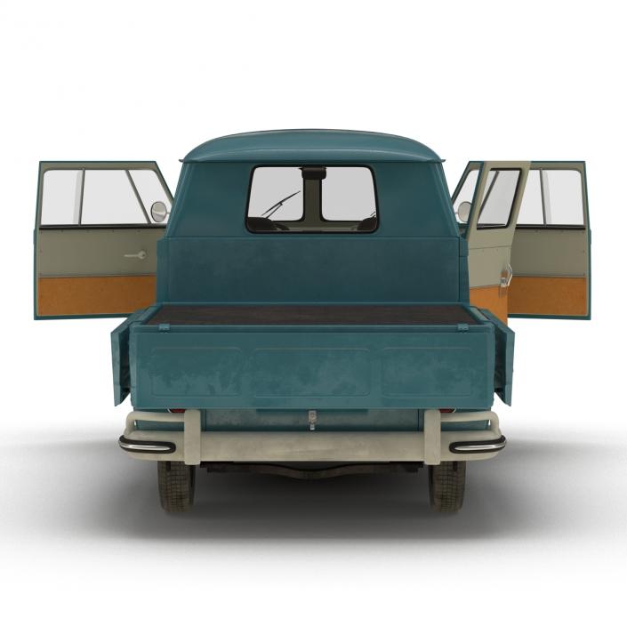 3D Volkswagen Type 2 Double Cab Pick Up Rigged Blue model