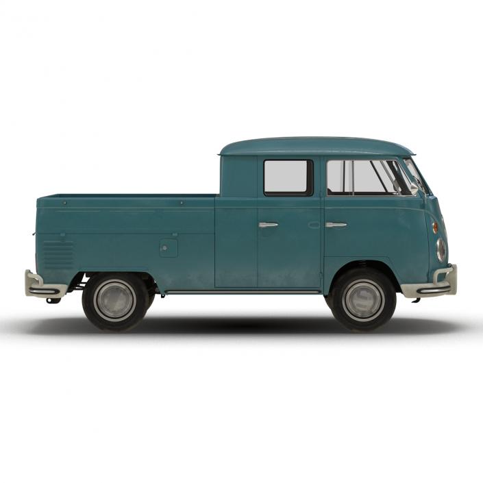 3D Volkswagen Type 2 Double Cab Pick Up Rigged Blue model