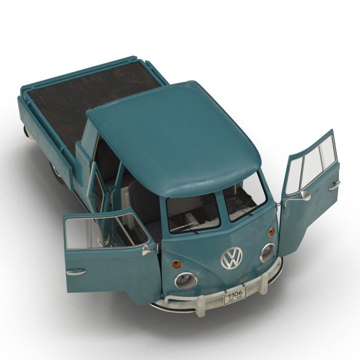 3D Volkswagen Type 2 Double Cab Pick Up Rigged Blue model