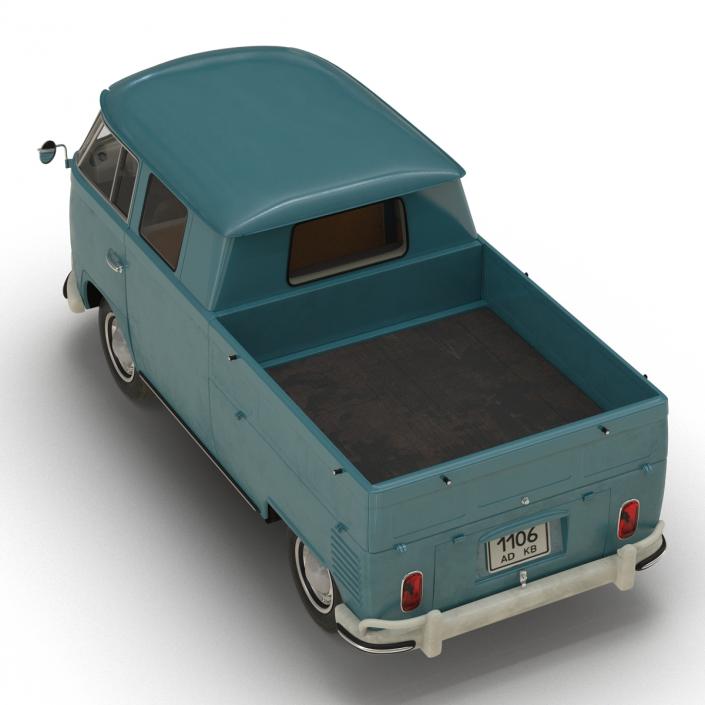 3D Volkswagen Type 2 Double Cab Pick Up Rigged Blue model