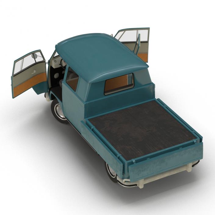 3D Volkswagen Type 2 Double Cab Pick Up Rigged Blue model