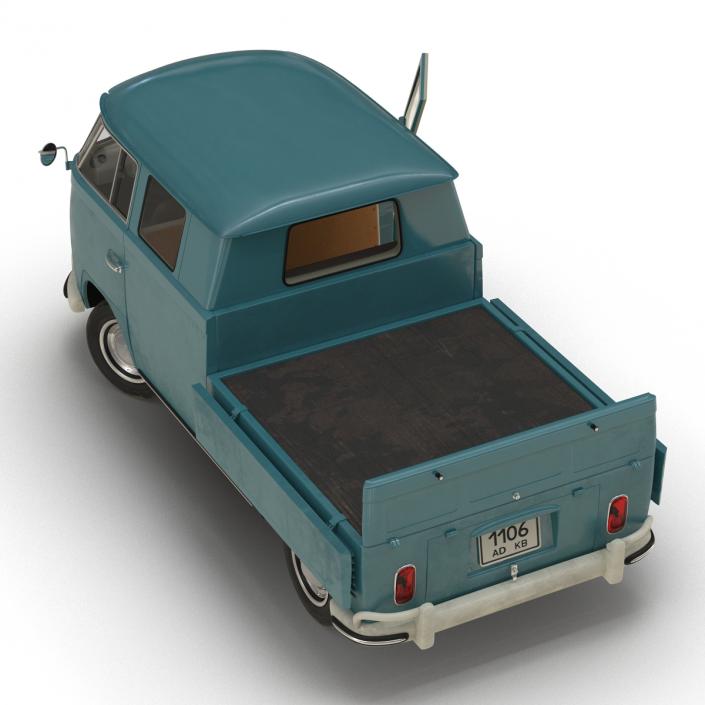 3D Volkswagen Type 2 Double Cab Pick Up Rigged Blue model