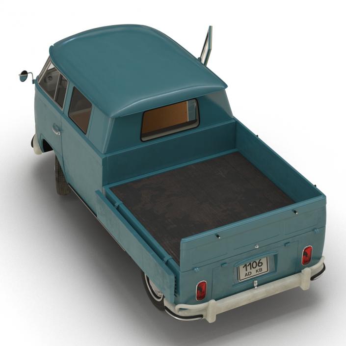 3D Volkswagen Type 2 Double Cab Pick Up Rigged Blue model