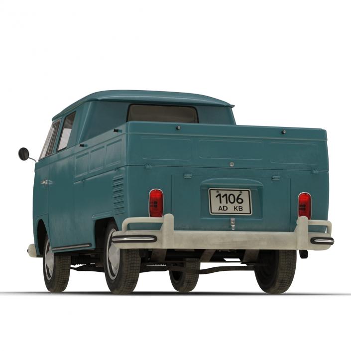 3D Volkswagen Type 2 Double Cab Pick Up Rigged Blue model