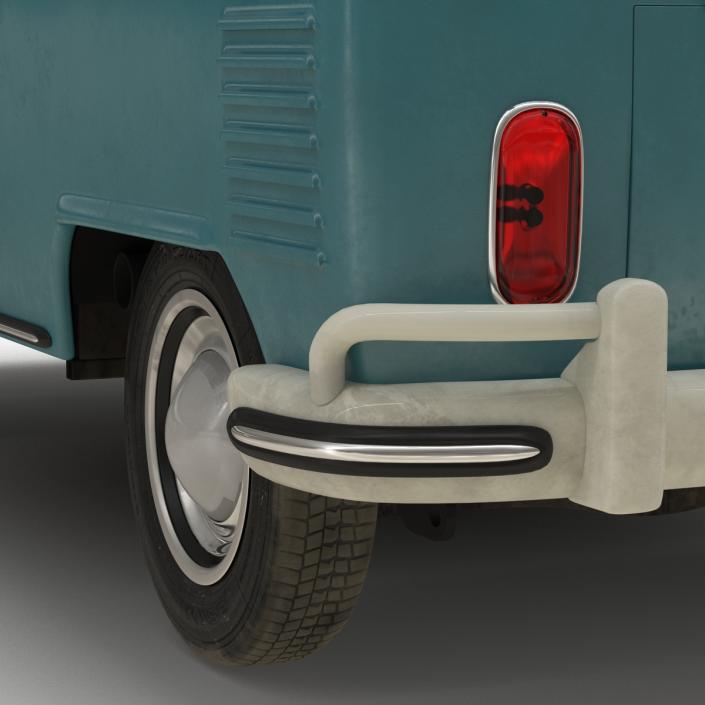 3D Volkswagen Type 2 Double Cab Pick Up Rigged Blue model