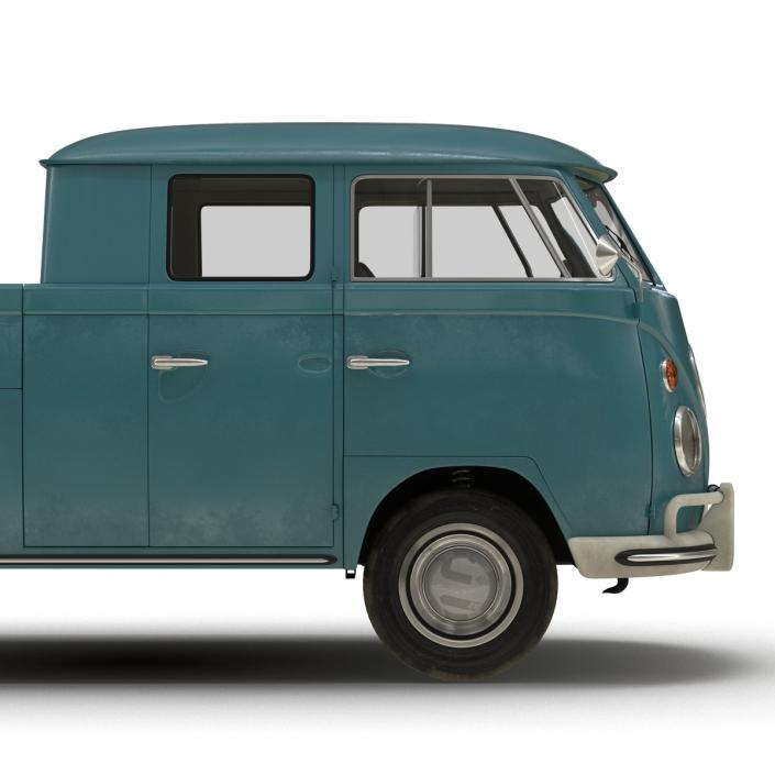 3D Volkswagen Type 2 Double Cab Pick Up Rigged Blue model