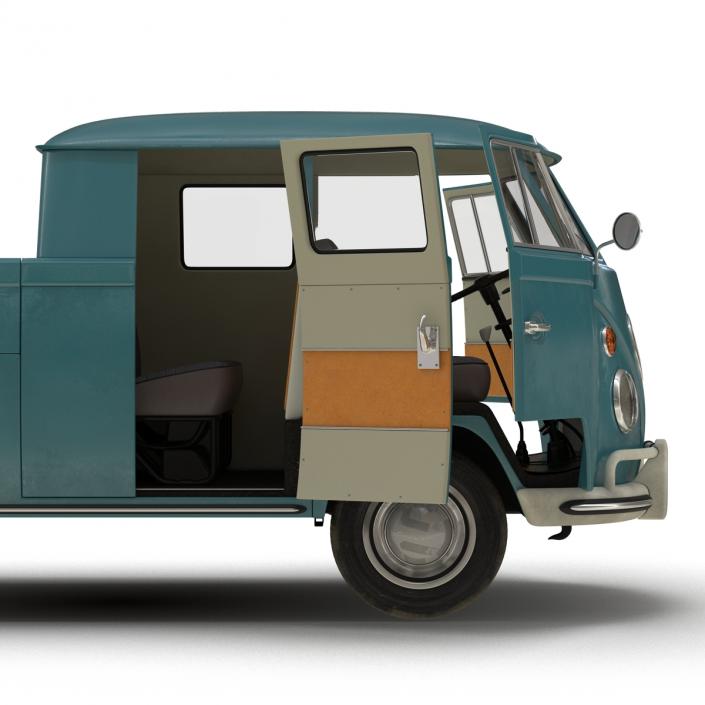 3D Volkswagen Type 2 Double Cab Pick Up Rigged Blue model