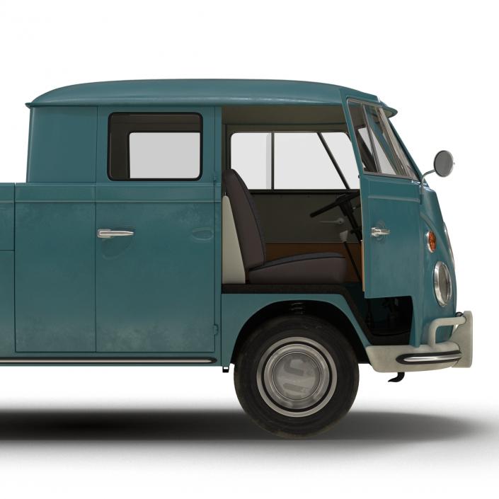 3D Volkswagen Type 2 Double Cab Pick Up Rigged Blue model