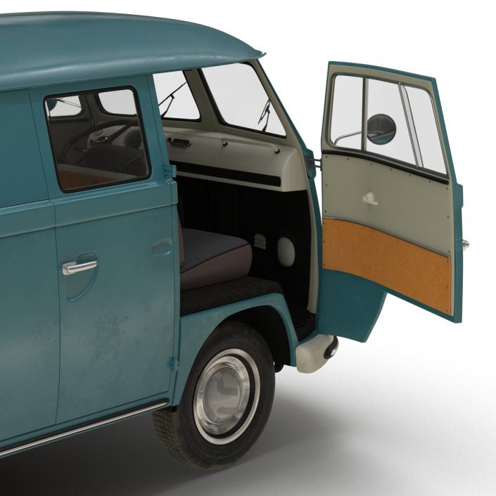 3D Volkswagen Type 2 Double Cab Pick Up Rigged Blue model