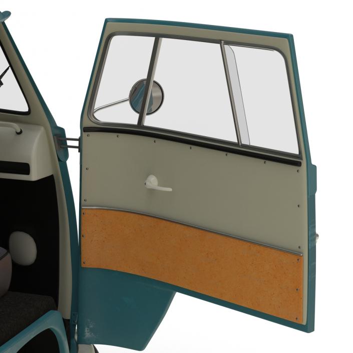 3D Volkswagen Type 2 Double Cab Pick Up Rigged Blue model