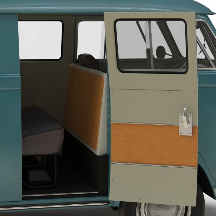 3D Volkswagen Type 2 Double Cab Pick Up Rigged Blue model