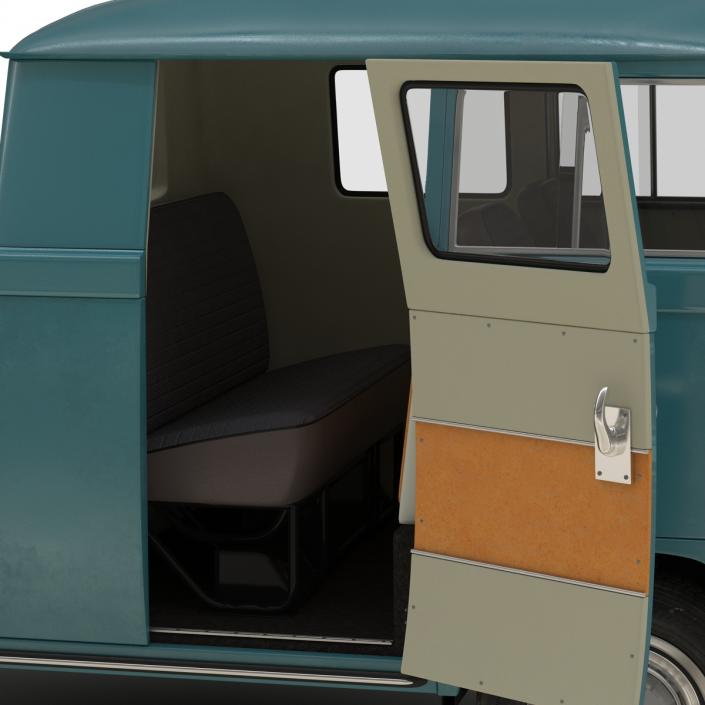 3D Volkswagen Type 2 Double Cab Pick Up Rigged Blue model