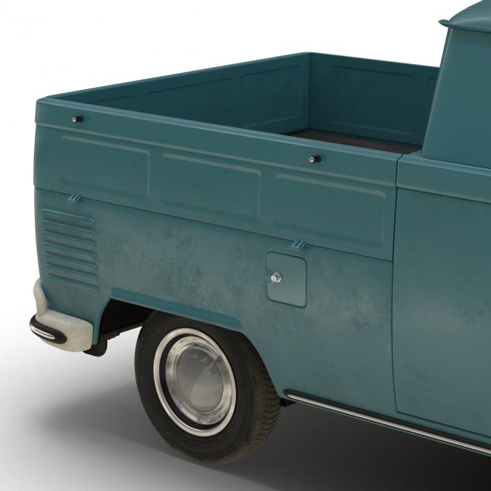 3D Volkswagen Type 2 Double Cab Pick Up Rigged Blue model