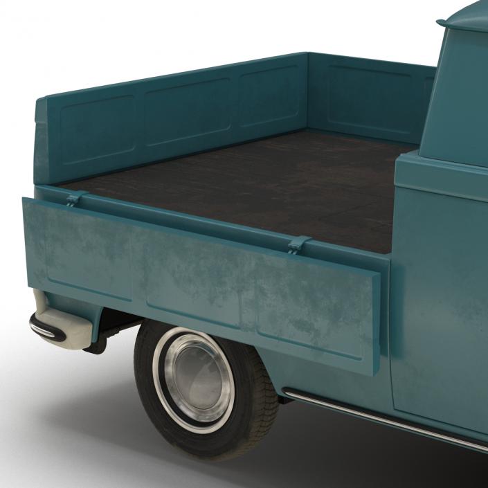 3D Volkswagen Type 2 Double Cab Pick Up Rigged Blue model