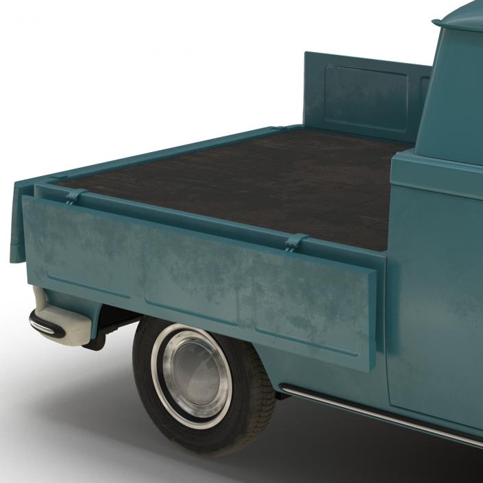 3D Volkswagen Type 2 Double Cab Pick Up Rigged Blue model