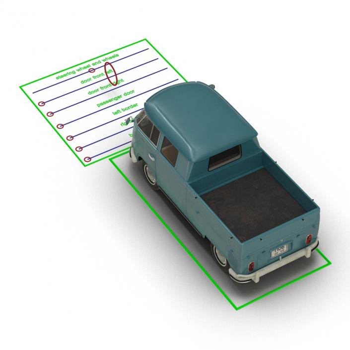 3D Volkswagen Type 2 Double Cab Pick Up Rigged Blue model