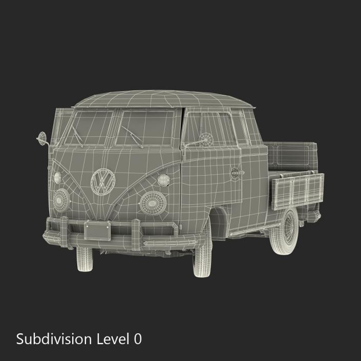 3D Volkswagen Type 2 Double Cab Pick Up Rigged Blue model