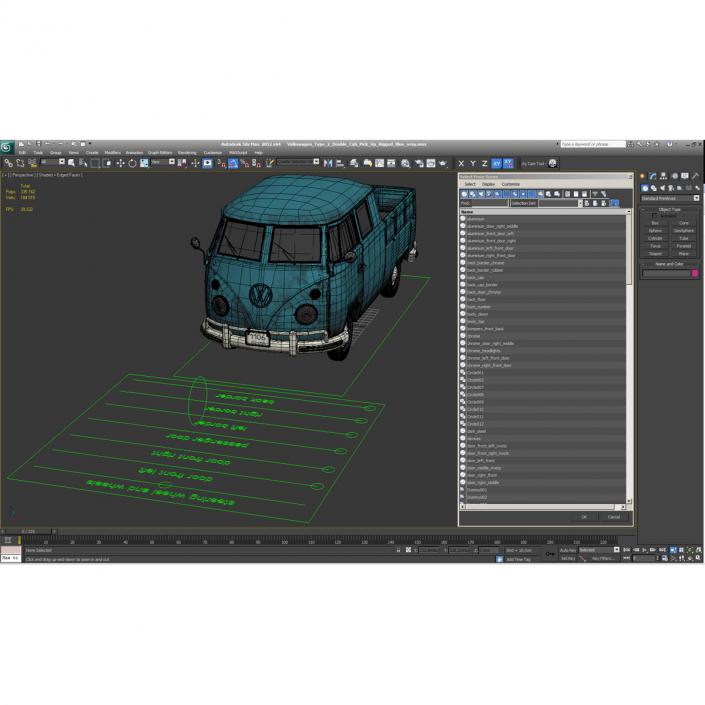 3D Volkswagen Type 2 Double Cab Pick Up Rigged Blue model