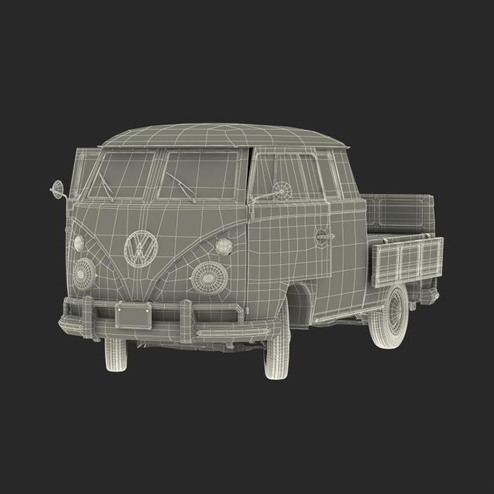 3D Volkswagen Type 2 Double Cab Pick Up Rigged Blue model