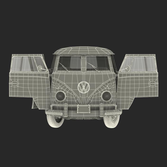 3D Volkswagen Type 2 Double Cab Pick Up Rigged Blue model