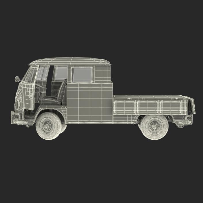 3D Volkswagen Type 2 Double Cab Pick Up Rigged Blue model