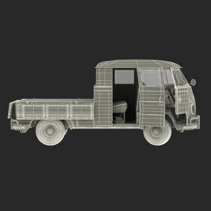 3D Volkswagen Type 2 Double Cab Pick Up Rigged Blue model