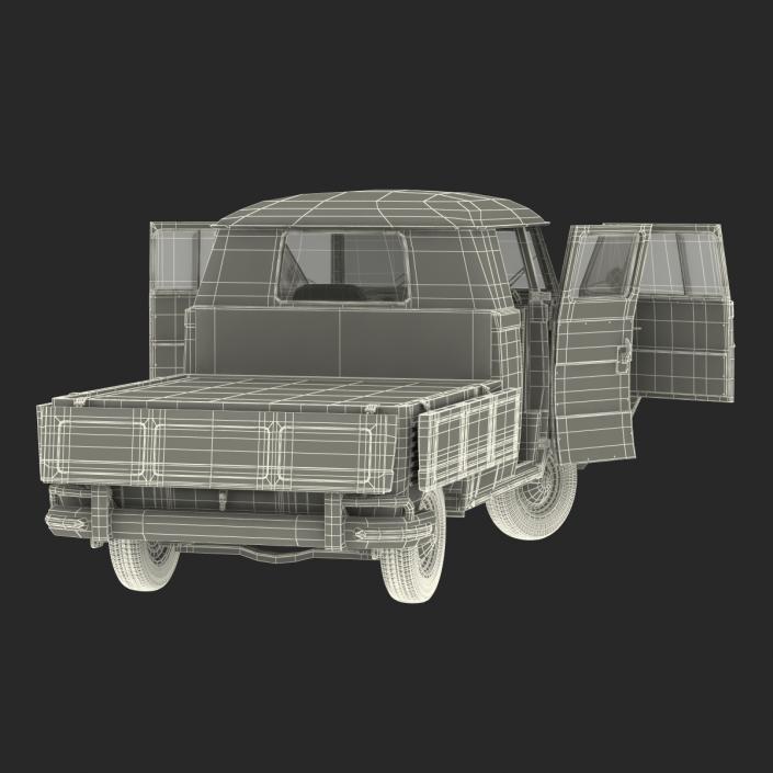 3D Volkswagen Type 2 Double Cab Pick Up Rigged Blue model