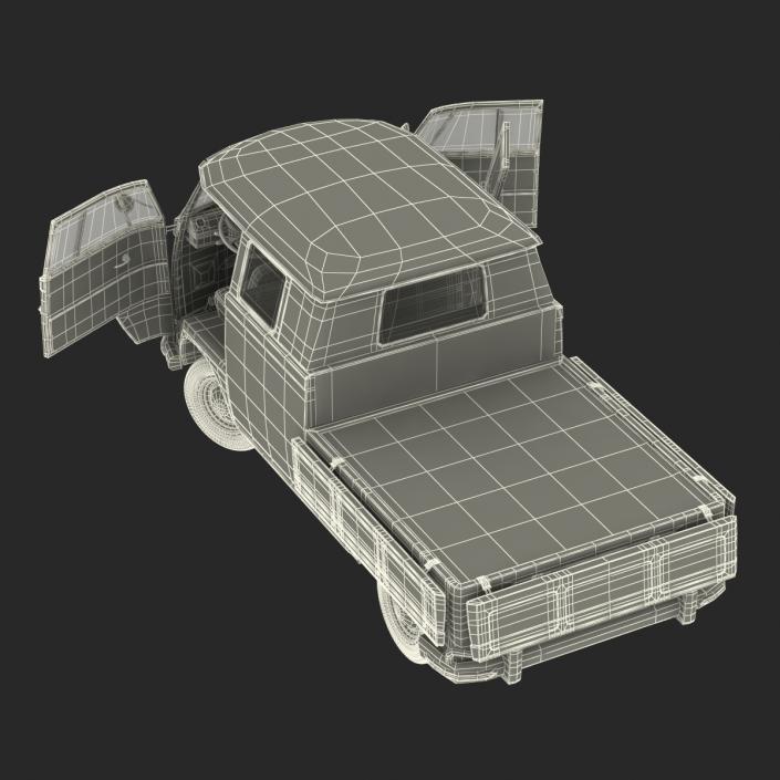 3D Volkswagen Type 2 Double Cab Pick Up Rigged Blue model