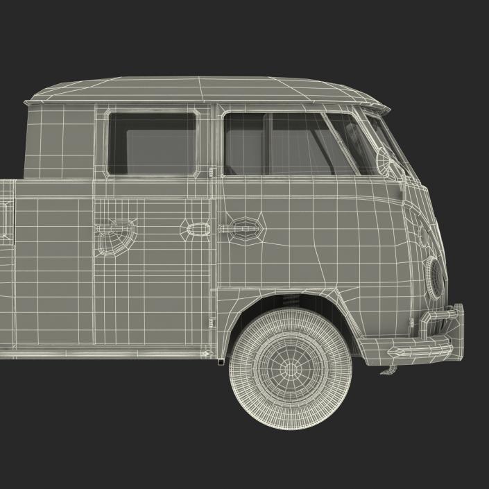 3D Volkswagen Type 2 Double Cab Pick Up Rigged Blue model