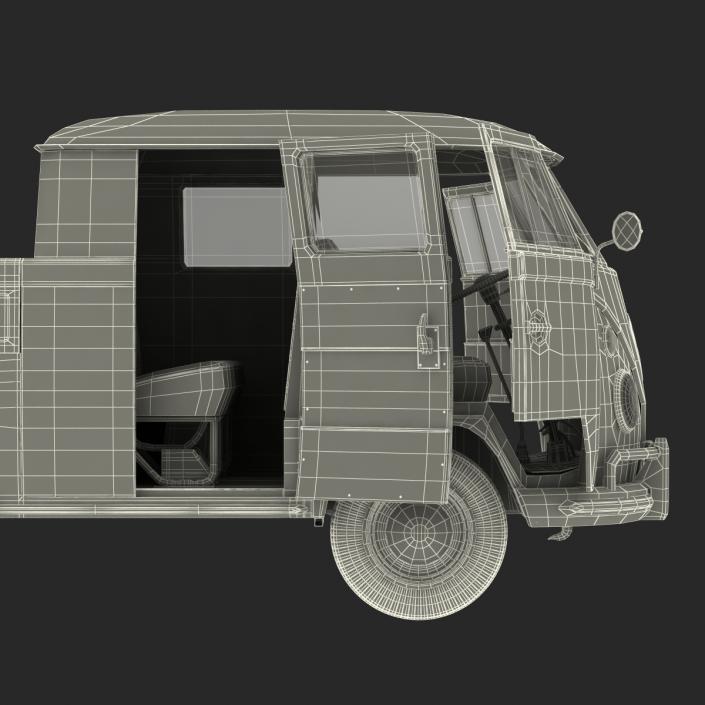 3D Volkswagen Type 2 Double Cab Pick Up Rigged Blue model