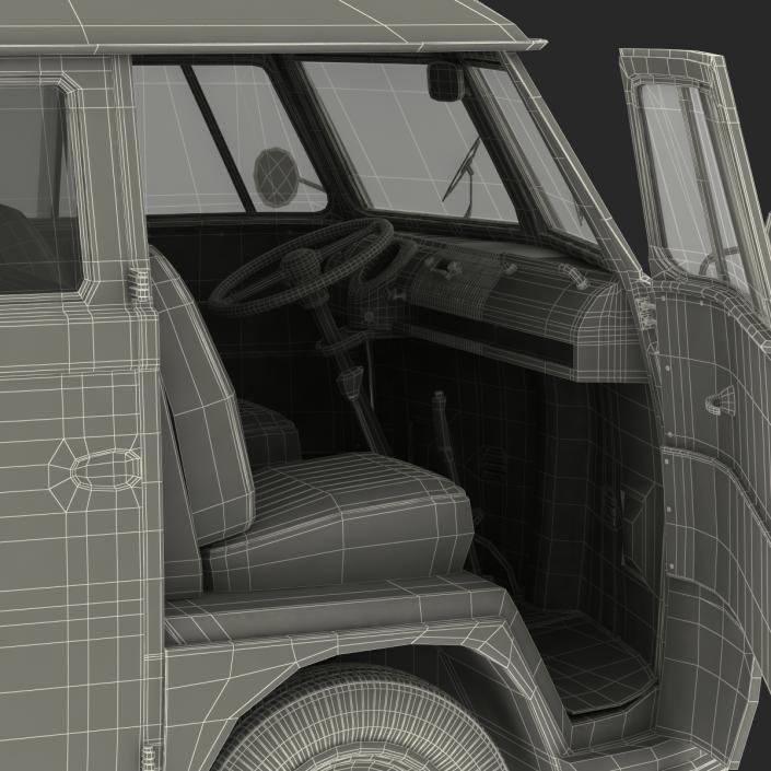 3D Volkswagen Type 2 Double Cab Pick Up Rigged Blue model